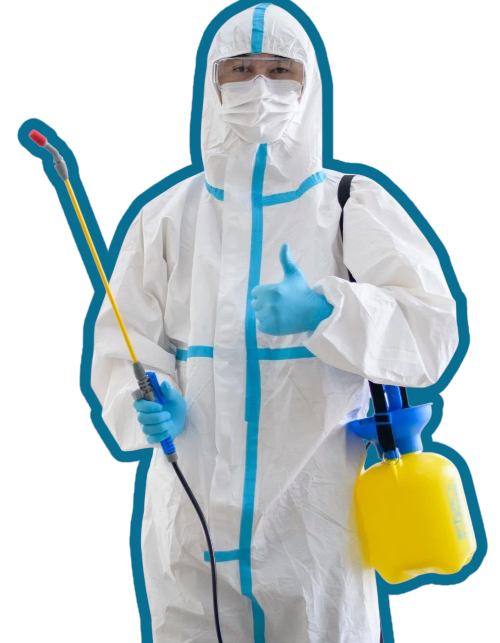 Pest control technician in protective suit